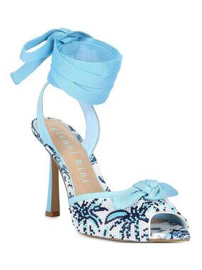 Gianni Bini Gardner Three Beaded Lace Up Dress Sandals Statement Heels NEW